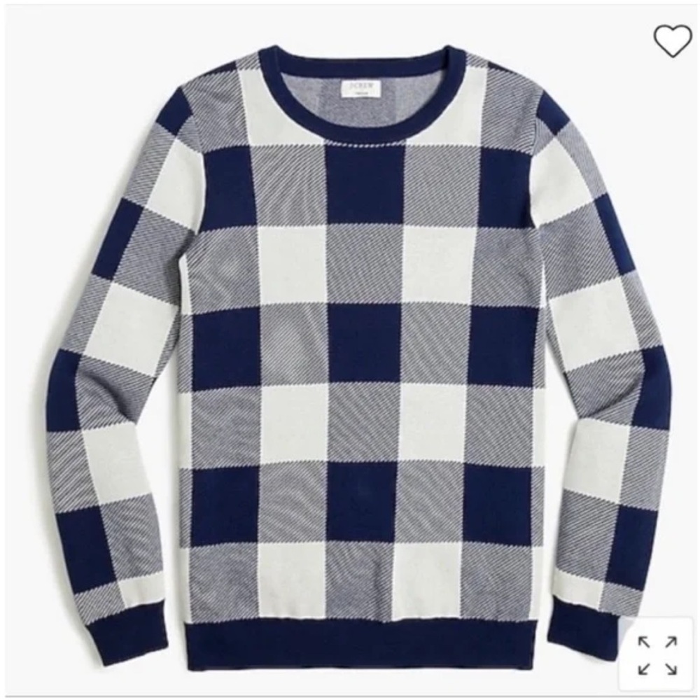 J. Crew Navy Blue Gingham Teddie Sweater NWT